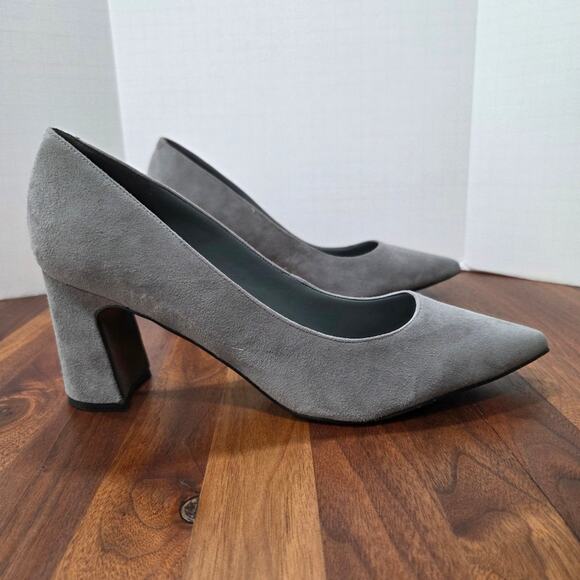 Marc Fisher Clint Gray Suede Block Heels Pointed Toe Suede Size 11 - Picture 2 of 10